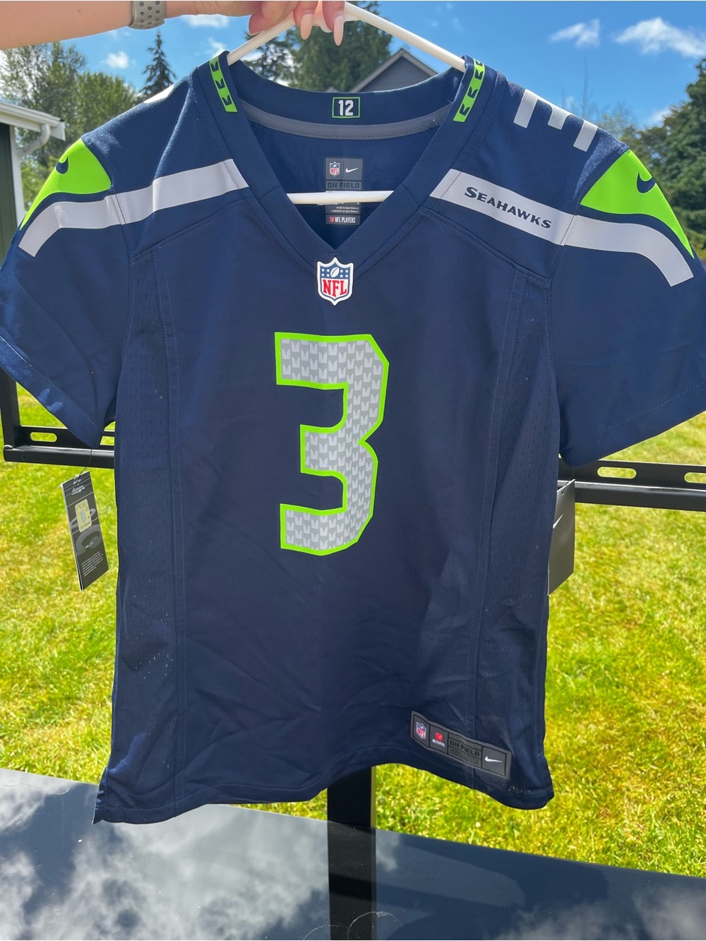 Nike Seahawks Navy and Neon Green #3 Football Jersey